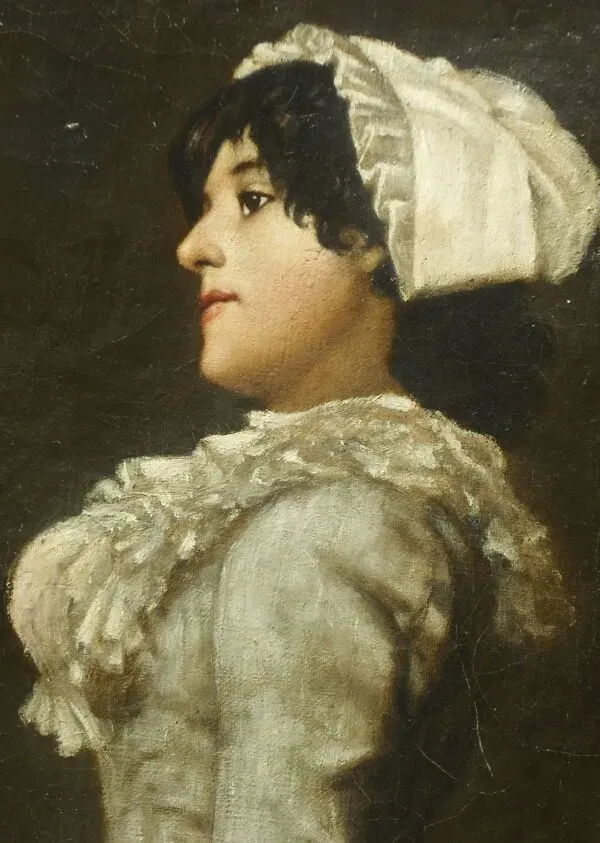 Illustration numéro 4 du produit Profil d'une Elègante 1884 signé daté Hst