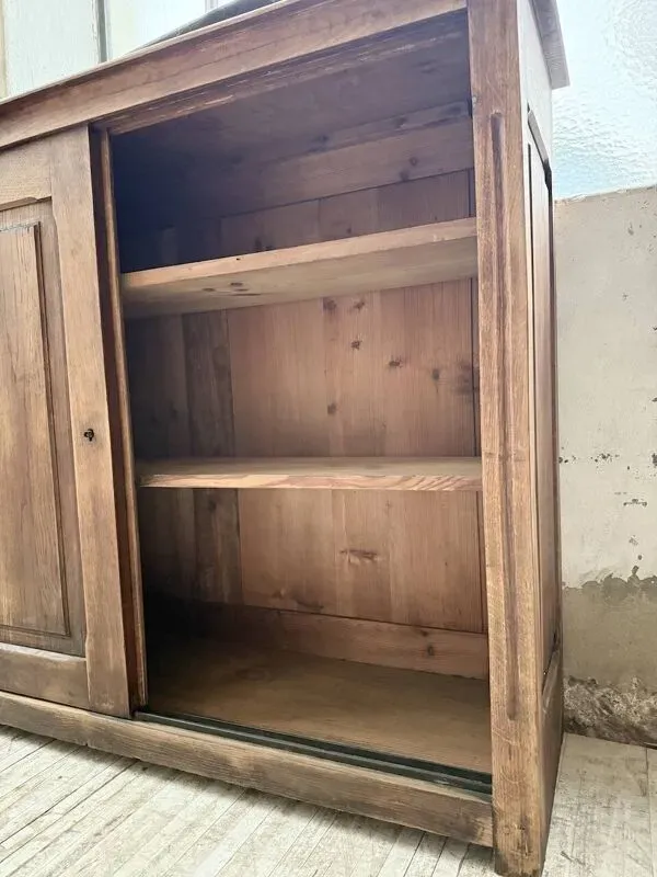 Illustration numéro 4 du produit Enfilade, meuble de métier XL en chêne à portes coulissantes, 1900