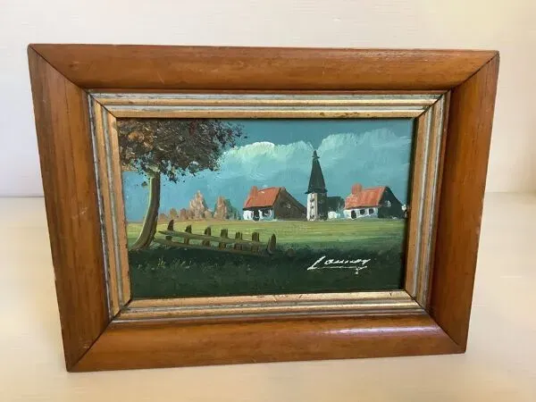 Illustration numéro 4 du produit Petit tableau de paysage huile sur panneau signé