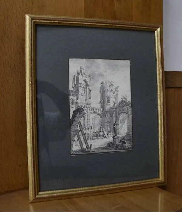 Illustration numéro 4 du produit Ecole française du XVIIIe siècle, Cour d'un palais en ruine, dessin à la plume