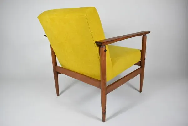 Illustration numéro 4 du produit Fauteuil vintage en tissu jaune bois de teck années 1960