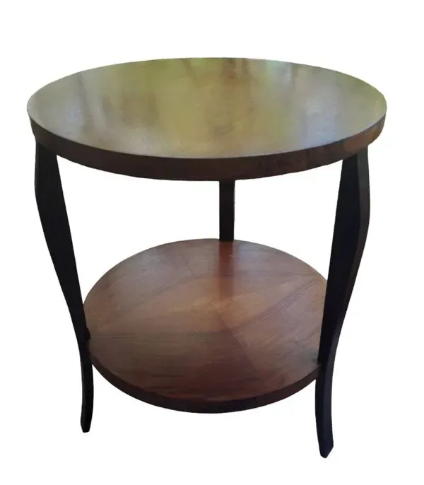 Illustration numéro 4 du produit Table basse ronde en bois massif 1970 à double plateau