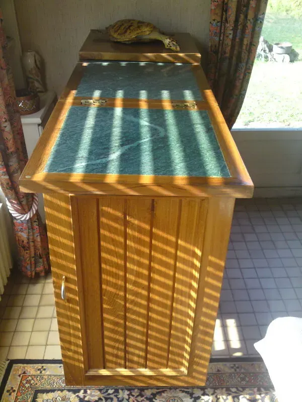 Illustration numéro 4 du produit Meuble bar comptoir teck et marbre vert