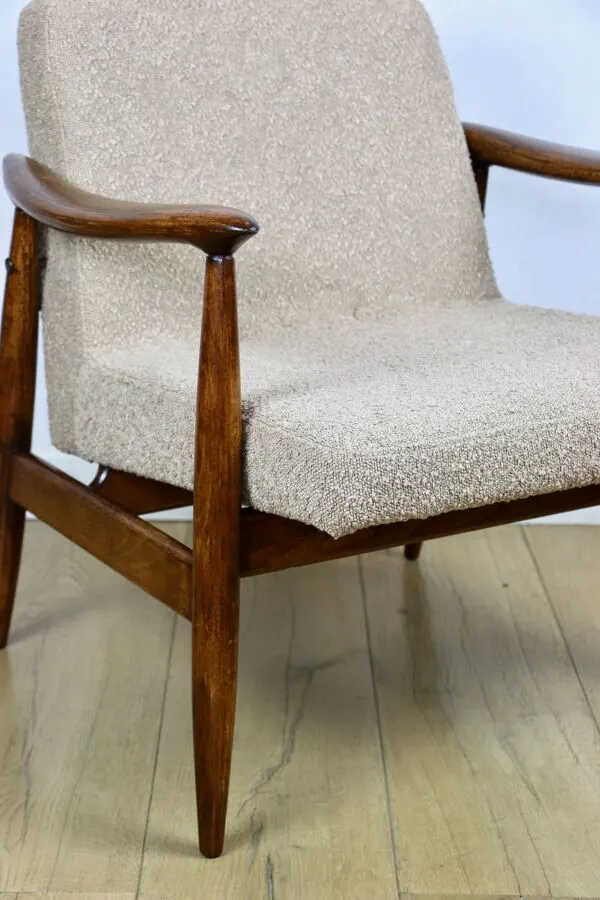 Illustration numéro 4 du produit Fauteuil vintage GFM 300-202 design J.Kedziorek Loft années 70 en bouclée beige-or.