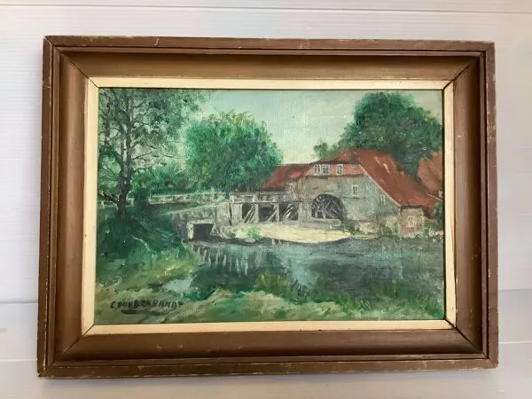 Illustration numéro 4 du produit Tableau moulin à eau huile sur toile signée