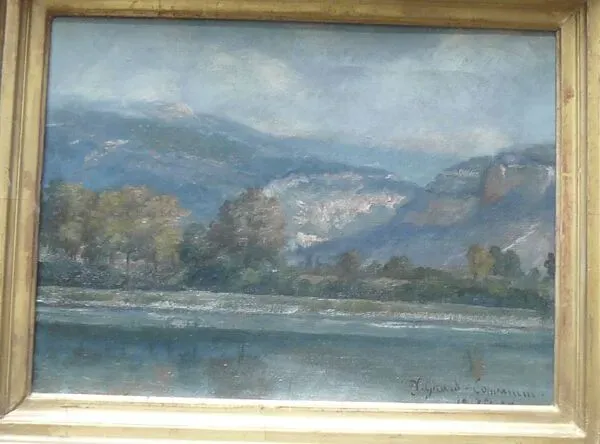 Illustration numéro 4 du produit Tableau de J.Girard-Condamin, école lyonnaise, ''Les berges du Rhône et les montagnes du Bugey