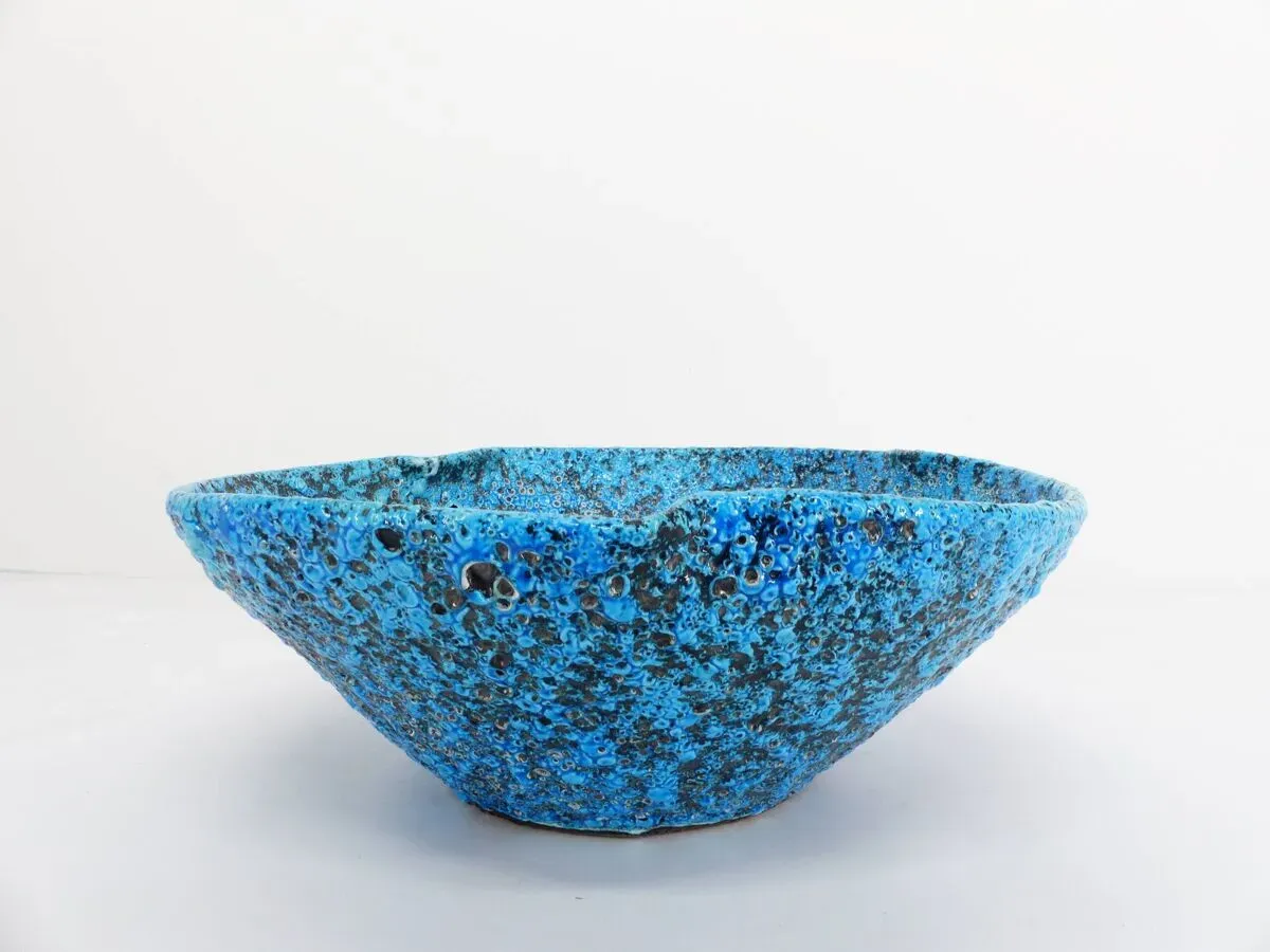 Illustration numéro 4 du produit Coupe à fruit en céramique émaux écume de mer bleu turquoise 1950