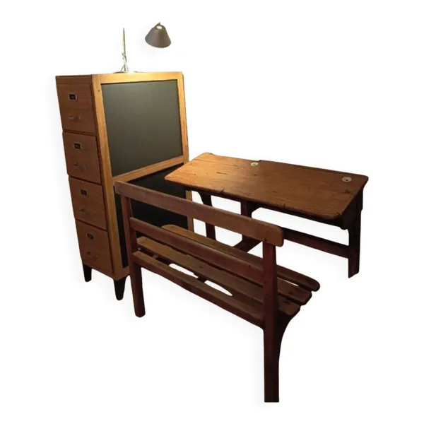 Illustration numéro 4 du produit Bureau écolier 2 places avec banc