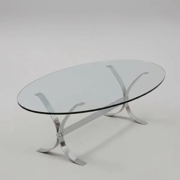 Illustration numéro 4 du produit Table basse en verre et acier – Design moderniste des années 1970