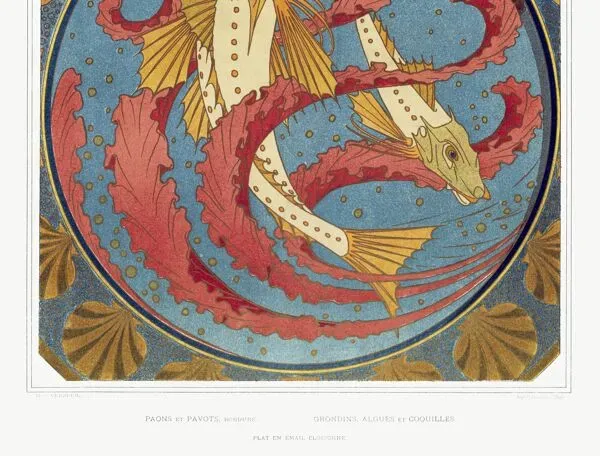 Illustration numéro 4 du produit Affiche “Paons et poissons”, d’après une lithographie art nouveau de 1897