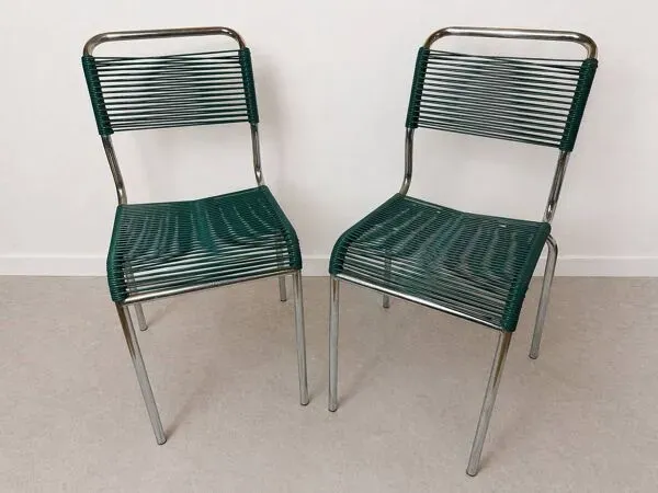Illustration numéro 4 du produit Lot de 2 chaises scoubidou HAUSER Montreuil – métal chromé – vintage r