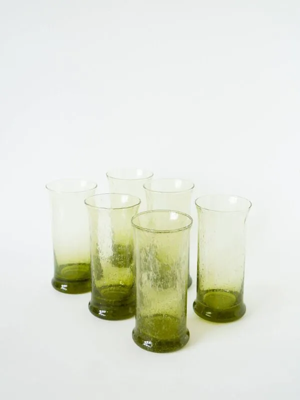 Illustration numéro 4 du produit Ensemble de 6 verres en verre bullé de Biot Long Drink, vert, 1960