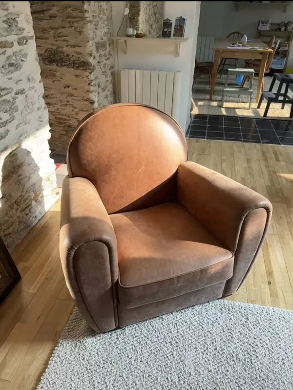 Illustration numéro 4 du produit Fauteuil club bradford en cuir de vachette pleine fleur coloris fauve