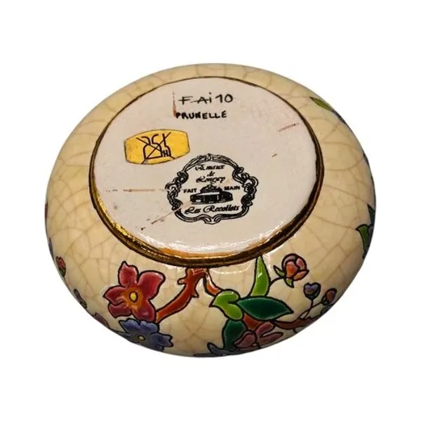 Illustration numéro 4 du produit Boîte couverte en émail floral Longwy Prunelle FAI 10 Les Récollets Art de 2005