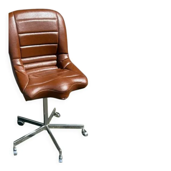Illustration numéro 4 du produit Chaise de bureau Tritub vintage en simili-cuir marron