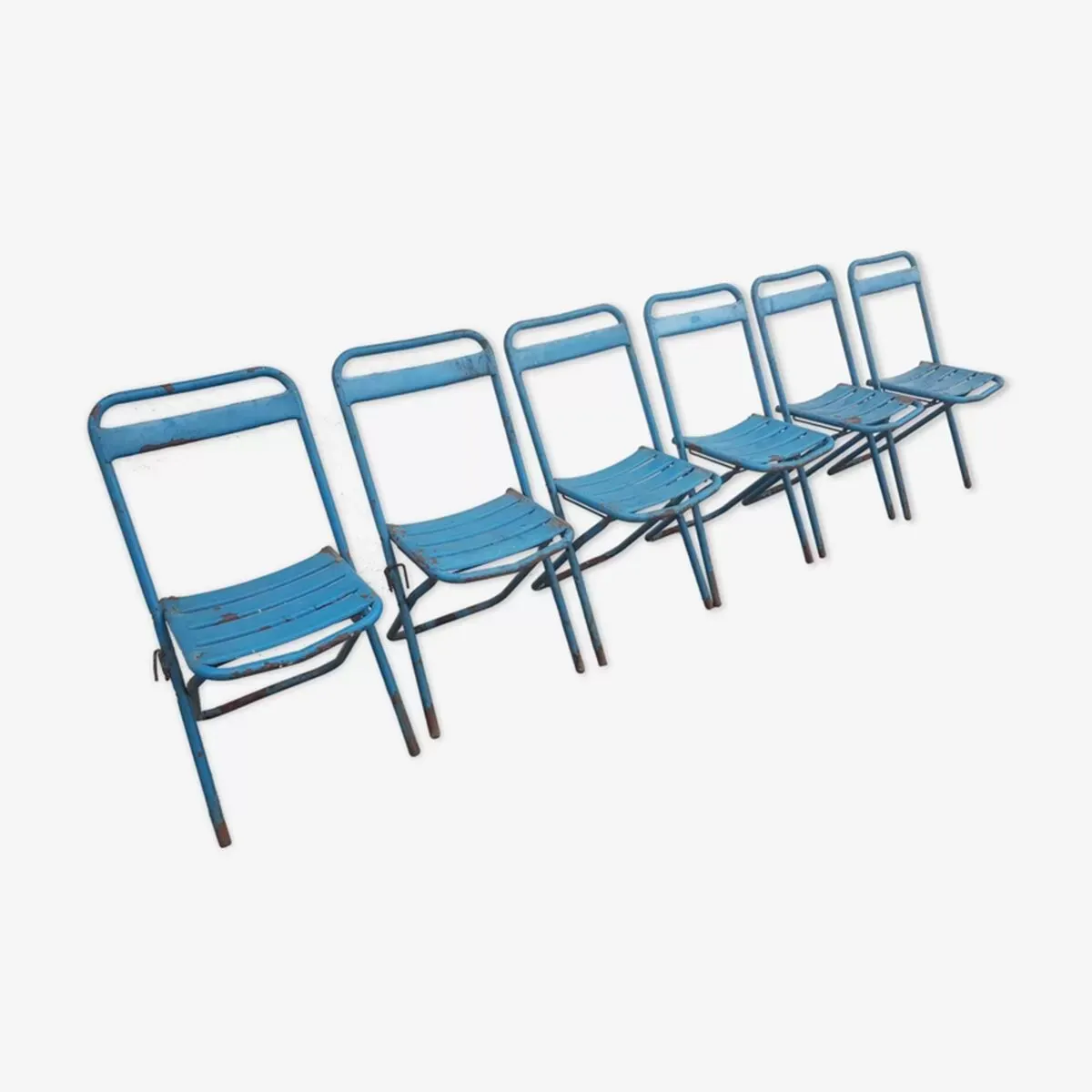 Illustration numéro 4 du produit Lot de 6 chaises pliantes style écolier ou industriel des années 1950/60