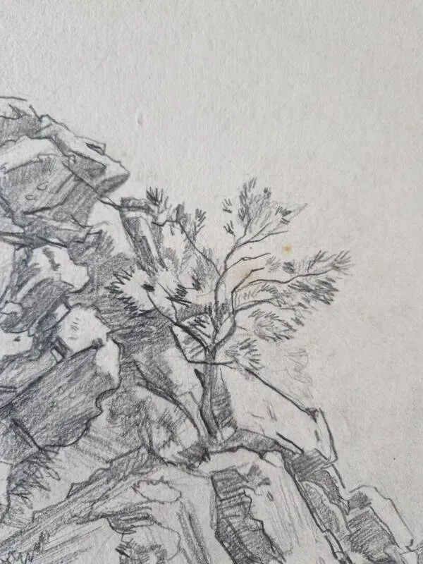 Illustration numéro 4 du produit Louis John Endres (1896-1989) - Dessin au fusain sur papier - Paysage  Tizi N'Test Grand Atlas Maroc