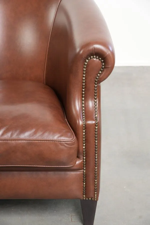 Illustration numéro 4 du produit Fauteuil club en cuir de vache confortable couleur cognac dans le style anglais