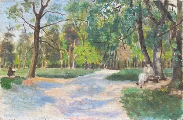 Illustration numéro 4 du produit Tableau ''Dans le Parc'' paysage animé impressionniste J. Toussaint 1883