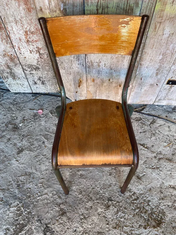 Illustration numéro 4 du produit Chaise ancienne style mullca modèle 510 metal + bois vintage #c950