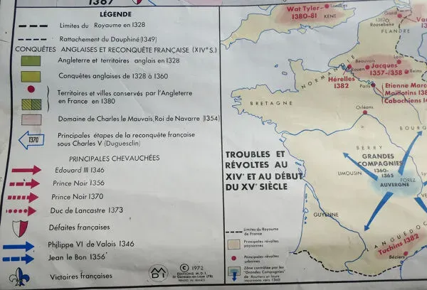 Illustration numéro 4 du produit Ancienne carte d'école vintage MDI ''La Guerre de cent ans