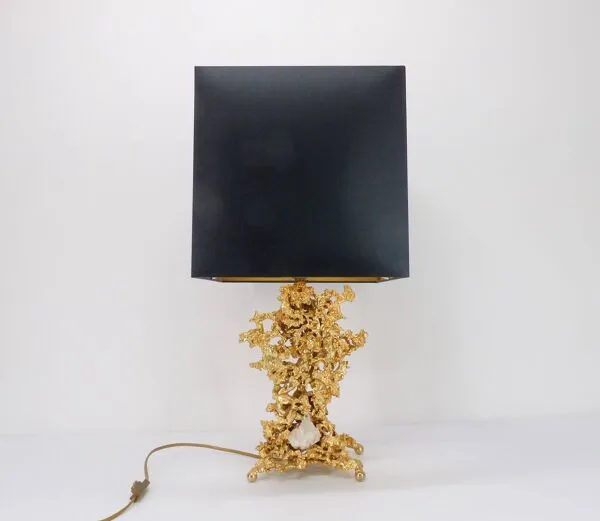 Illustration numéro 4 du produit Pied de lampe Hollywood Regency en bronze éclaté et quartz Claude Victor Boeltz 1980