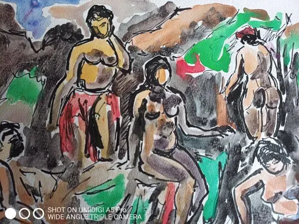 Illustration numéro 4 du produit Gouache ''scène champêtre'' 1981, Pierre Lacroux (1909- 1993)