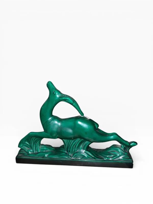 Illustration numéro 4 du produit Sculpture Art Déco Gazelle en Faïence - Saint-Clément - Vert Émeraude