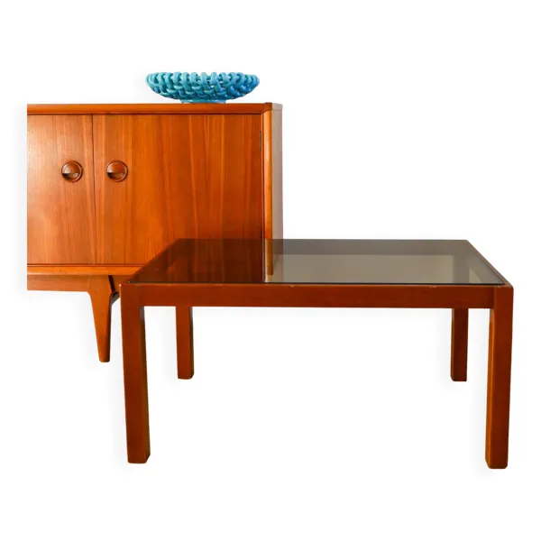 Illustration numéro 4 du produit Table basse en bois et verre fumé, Design, 1970