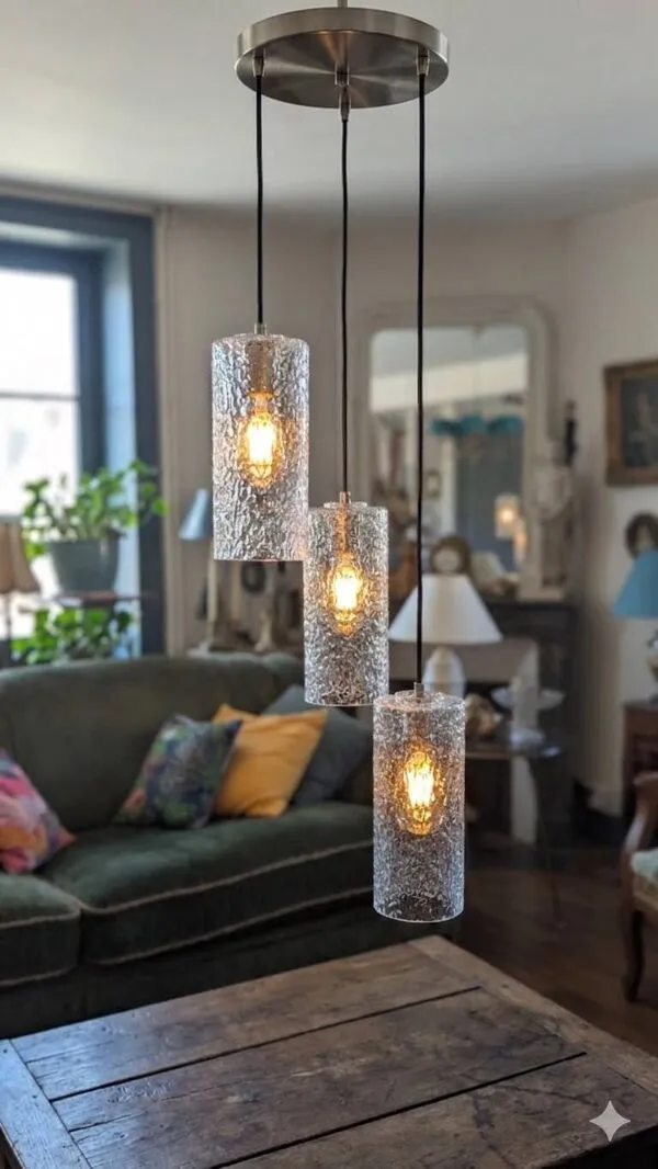 Illustration numéro 4 du produit Trio d'abat-jours en verre ''cratère 70's