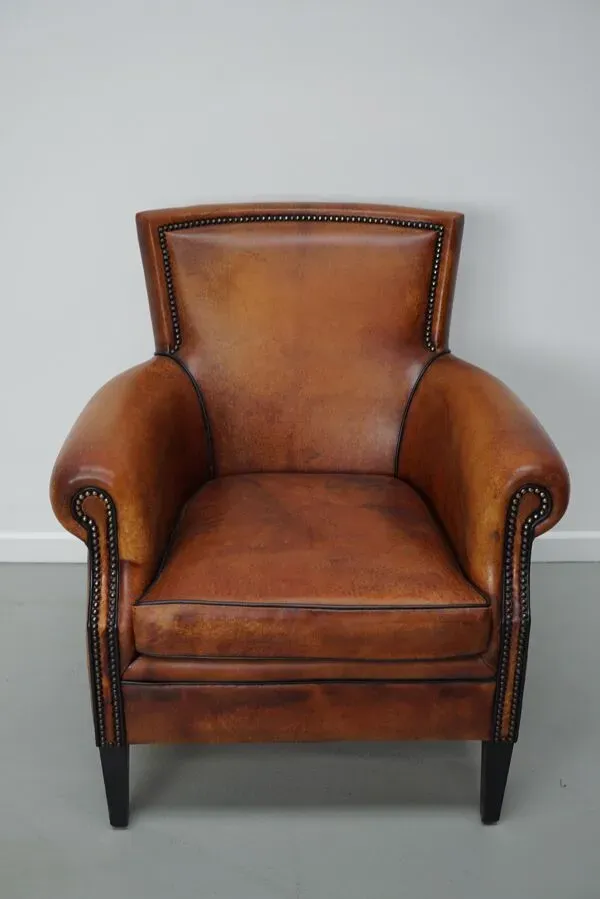 Illustration numéro 4 du produit Fauteuil club vintage hollandais en cuir couleur cognac