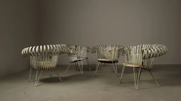Illustration numéro 4 du produit Ensemble de 4 chaises de jardin en fer forgé françaises, années 1950.