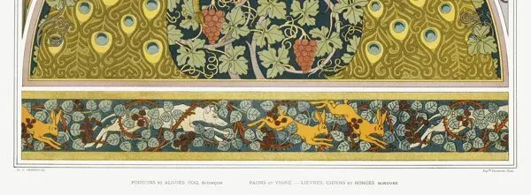 Illustration numéro 4 du produit Affiche “Paons et vigne”, d’après une lithographie art nouveau de 1897
