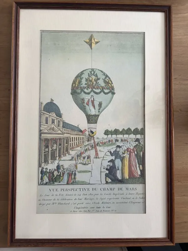 Illustration numéro 4 du produit Gravure ancienne – Vue perspective du Champ de Mars – Ascension de ballon