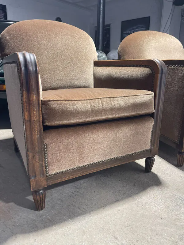 Illustration numéro 4 du produit Paire de fauteuils Art Déco'', ''Velours taupe'', ''Années 30 / 40'', ''Styl