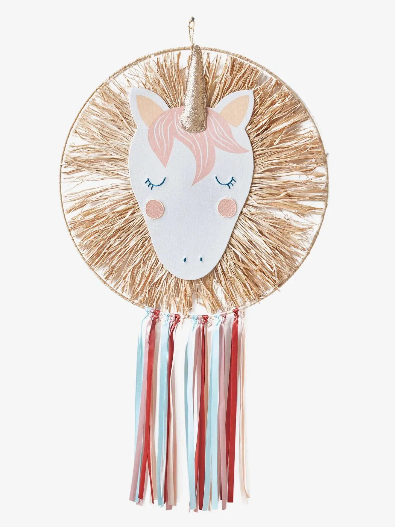 Illustration numéro 4 du produit Attrape-rêves en raphia Licorne rose