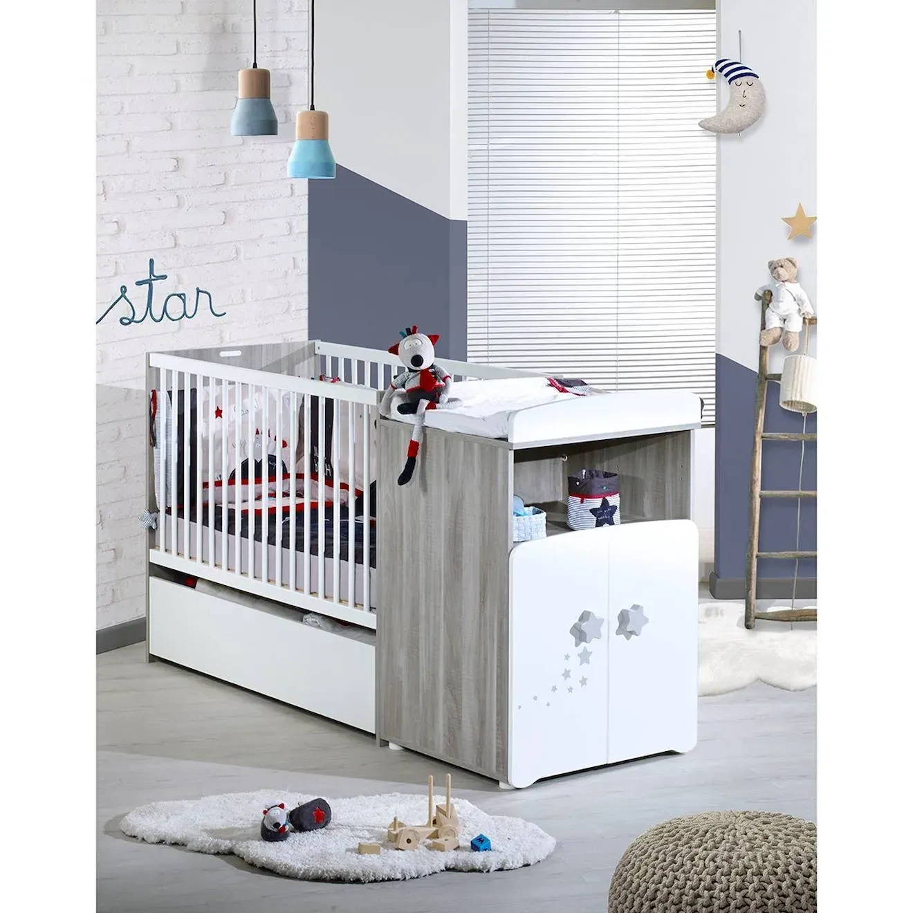 Illustration numéro 4 du produit Lit Bébé Combiné Évolutif En Bois - Nao Blanc