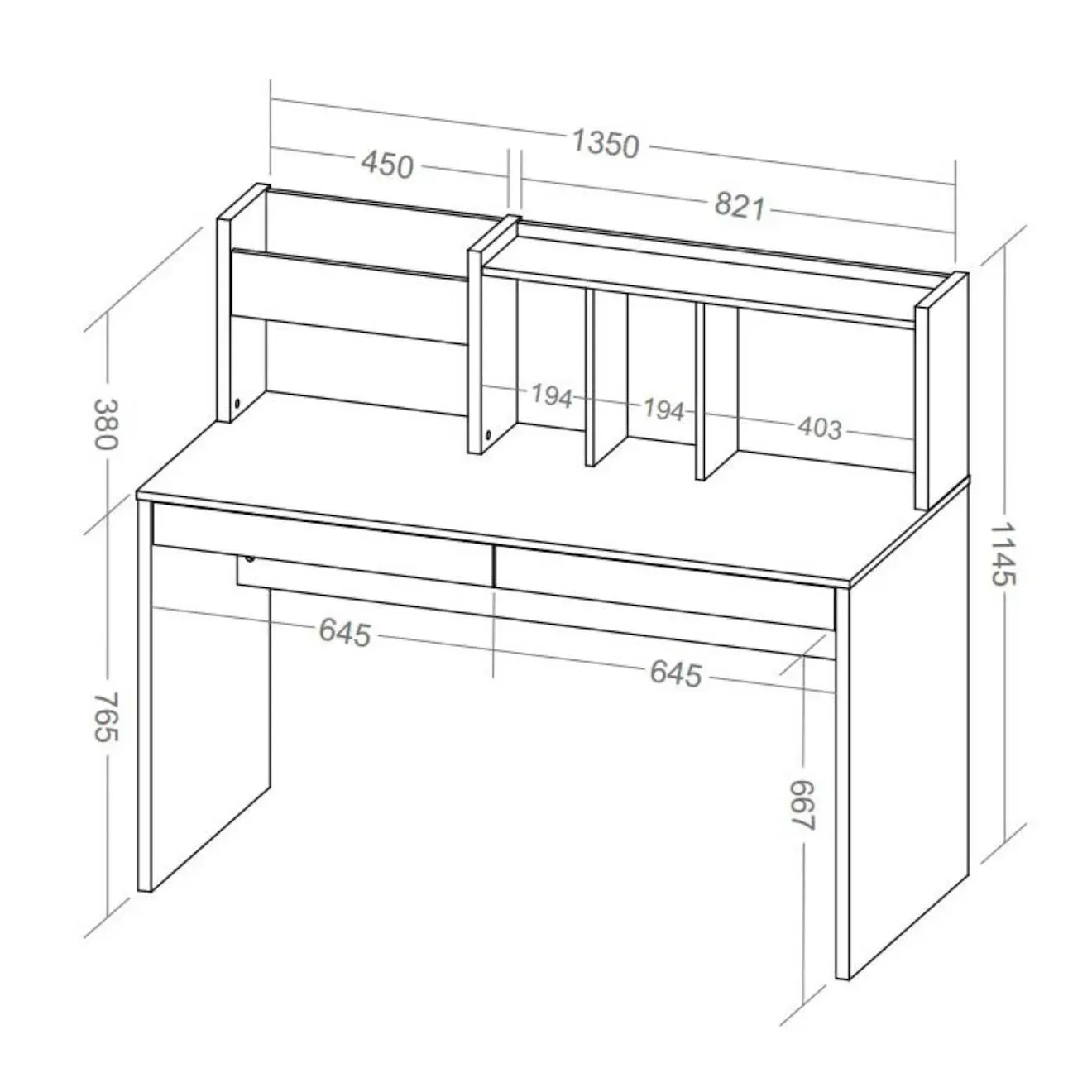 Illustration numéro 4 du produit Bureau Avec Sur-meuble Tacco Blanc Et Bois