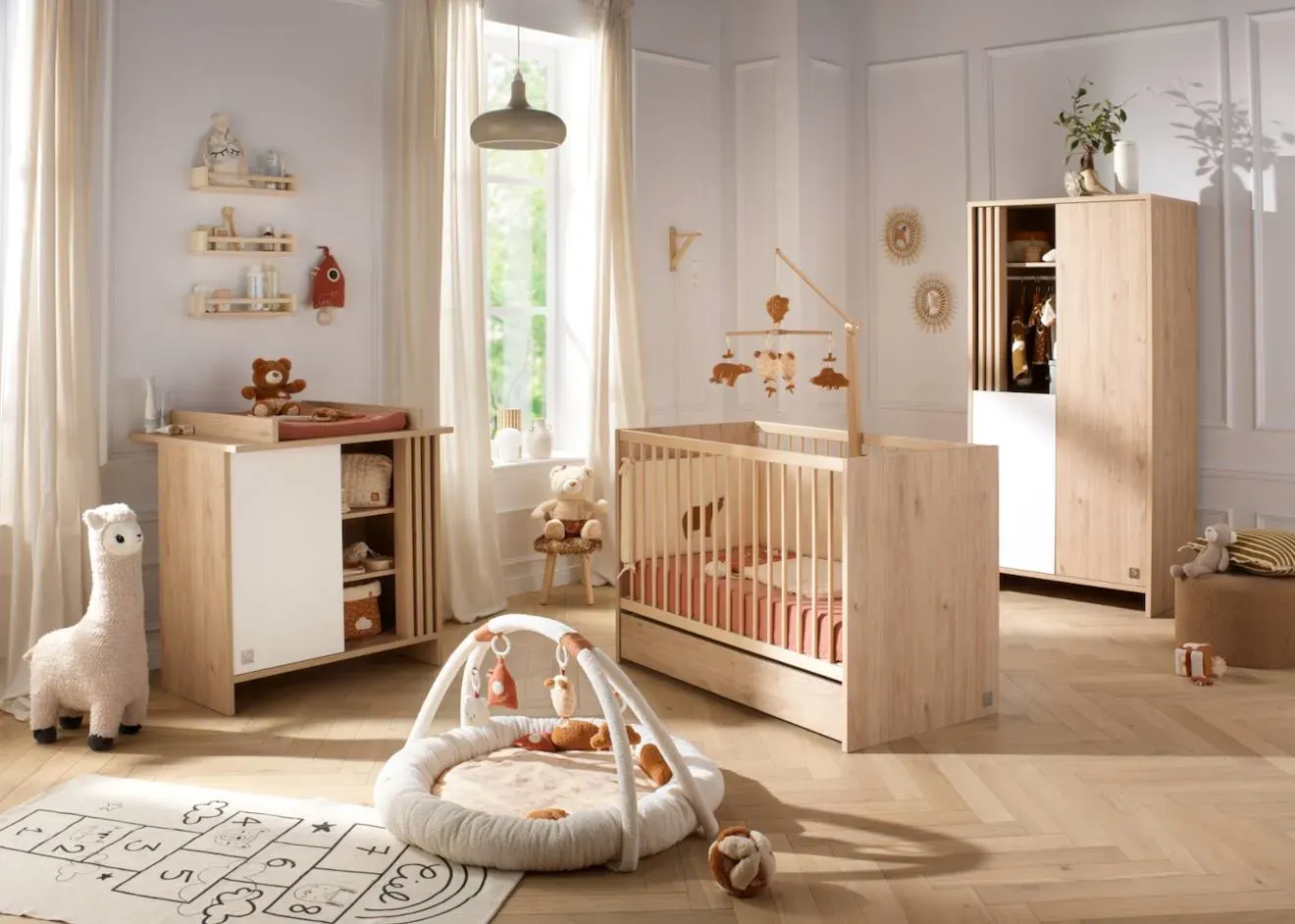 Illustration numéro 4 du produit Lit Bébé À Barreaux En Bois Décor Chêne Suave - Tokyo Marron