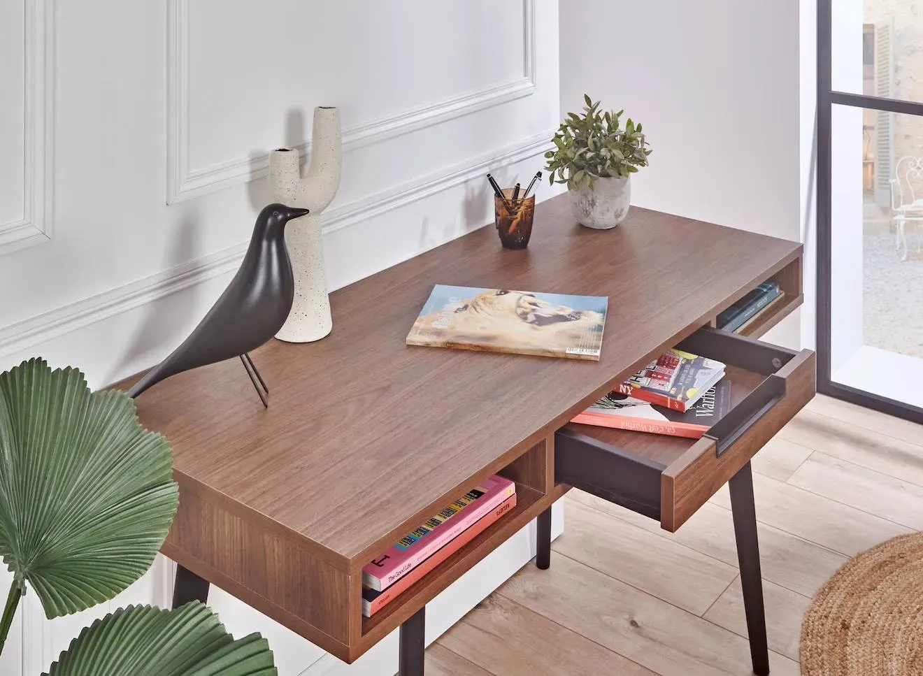 Illustration numéro 4 du produit Bureau En Bois 1 Tiroir Noyer Vintage Octave Noyer