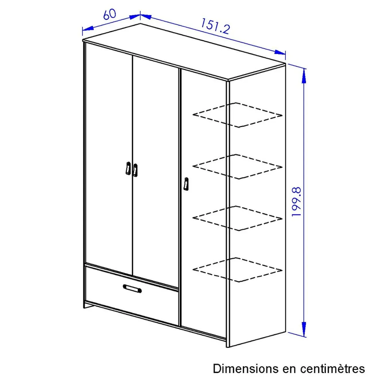 Illustration numéro 4 du produit Armoire 3 Portes 1 Tiroir Artisan Bois Clair