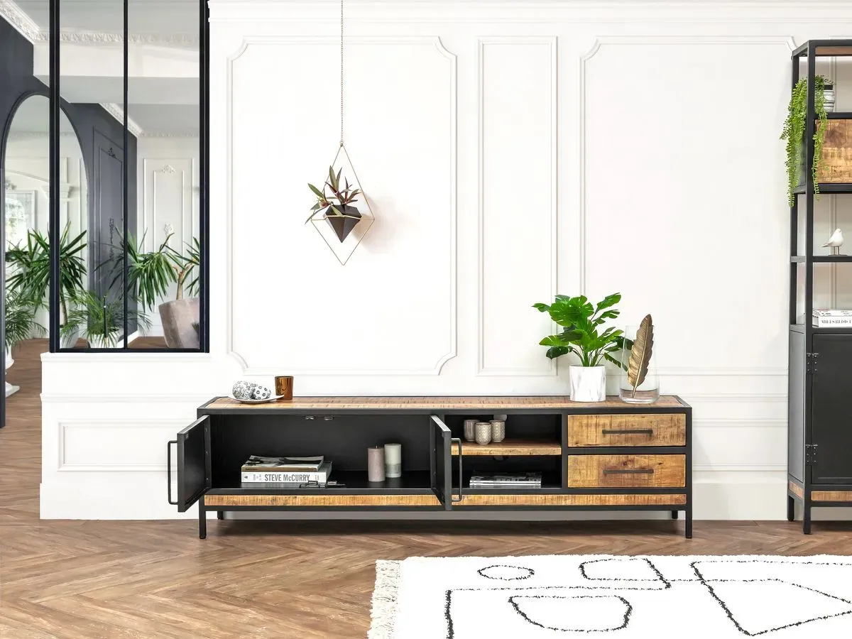 Illustration numéro 5 du produit Meuble TV 190 cm BEAUBOURG bois massif de manguier    BOBOCHIC