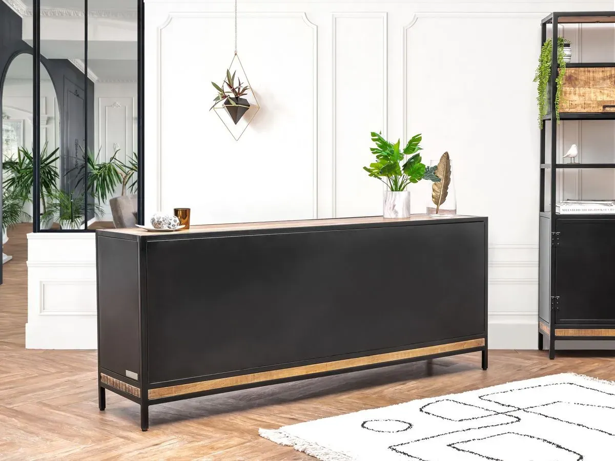 Illustration numéro 5 du produit Buffet 3 portes 200 cm BEAUBOURG bois massif de manguier    BOBOCHIC