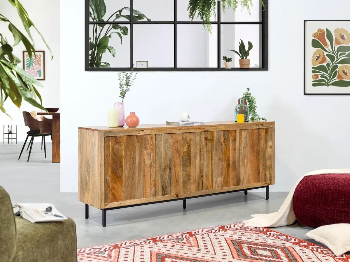 Illustration numéro 5 du produit Buffet 4 portes 200 cm BILBAO bois massif de manguier    BOBOCHIC