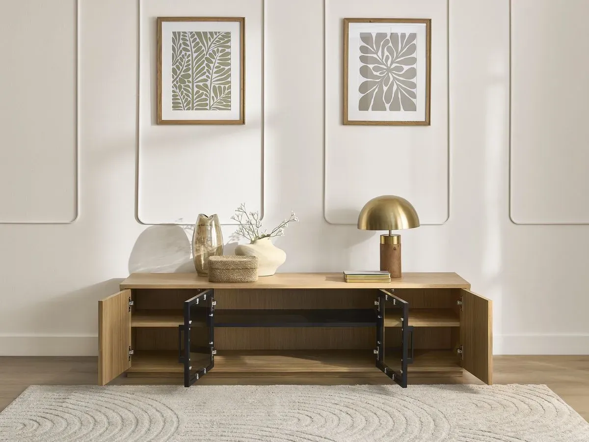 Illustration numéro 5 du produit Meuble TV 4 portes 160 cm THEMYS placage chêne massif    BOBOCHIC