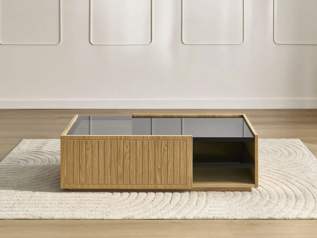 Illustration numéro 5 du produit Table basse 100 cm THEMYS placage chêne massif    BOBOCHIC