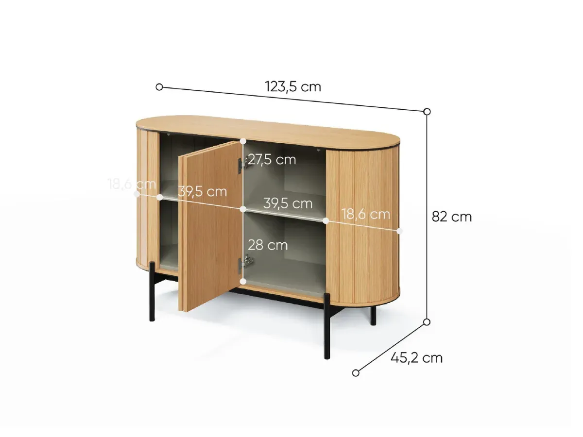 Illustration numéro 5 du produit Buffet arrondi 2 portes 124 cm AMBOISE couleur chêne    BOBOCHIC