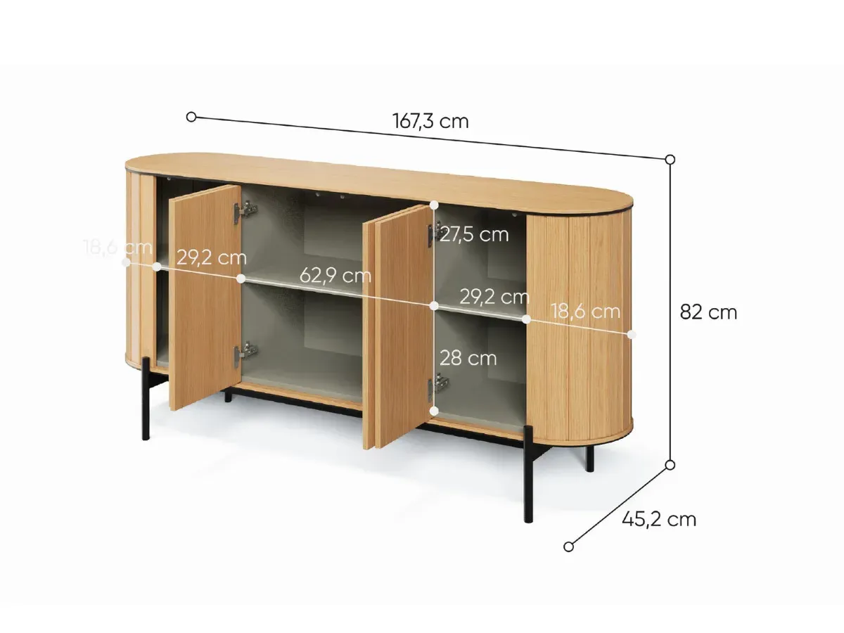 Illustration numéro 5 du produit Buffet arrondi 4 portes 168 cm AMBOISE couleur chêne    BOBOCHIC