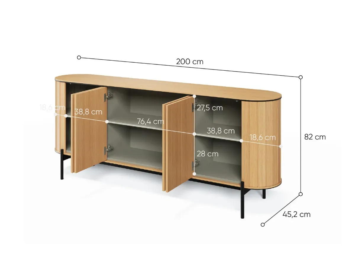 Illustration numéro 5 du produit Buffet arrondi 4 portes 200 cm AMBOISE couleur chêne    BOBOCHIC