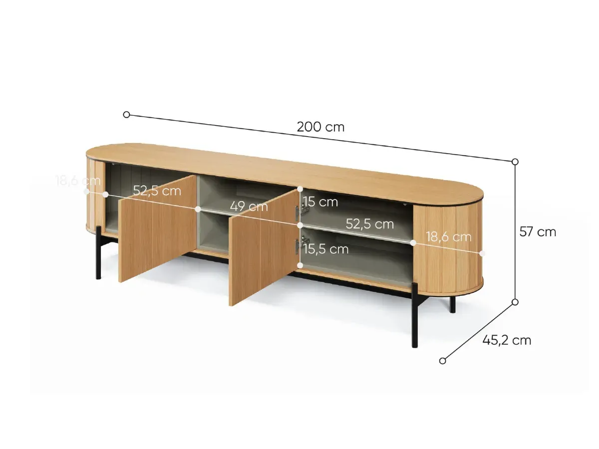 Illustration numéro 5 du produit Meuble TV arrondi 2 portes 200 cm AMBOISE couleur chêne    BOBOCHIC